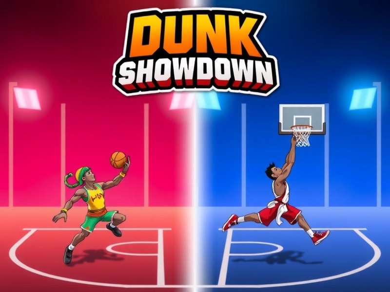 Dunk Showdown game banner featuring Indian characters and basketball courts